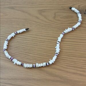 White/Purple shell puka  unisex necklace 15” vintage puka shell necklaces 1970s